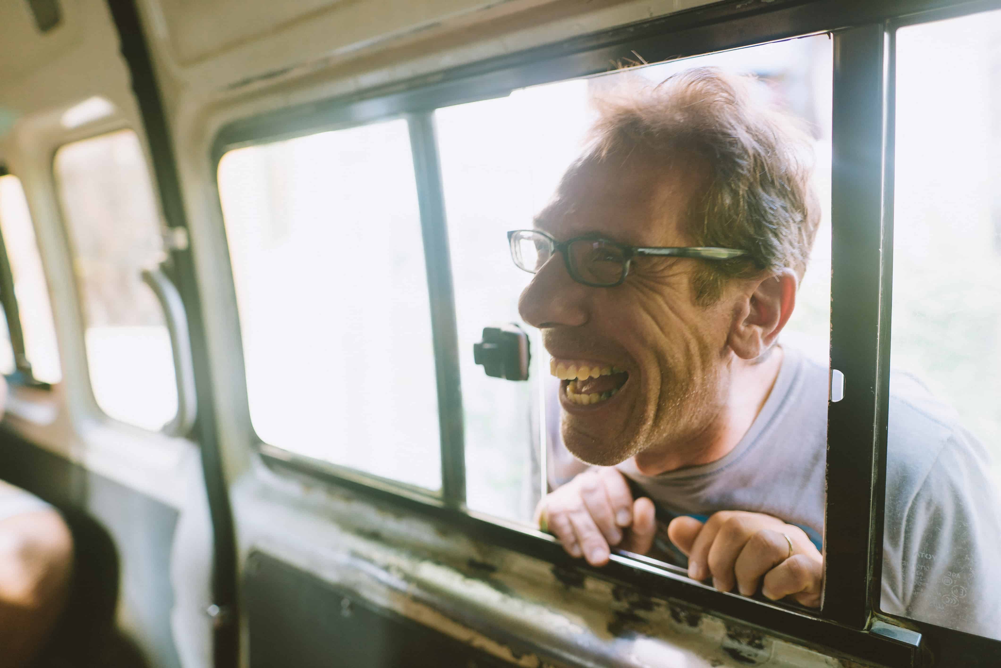 Himalayan Life CEO and Founder Daniel Burgi looks through a car window