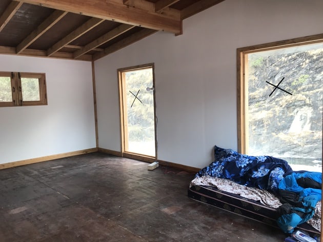 Inside the new dorm building at the school in Yangri, Nepal