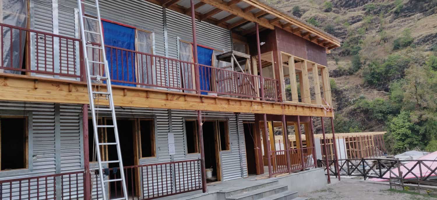 New hostel building being constructed by Himalayan Life's crew in the Yangri Valley